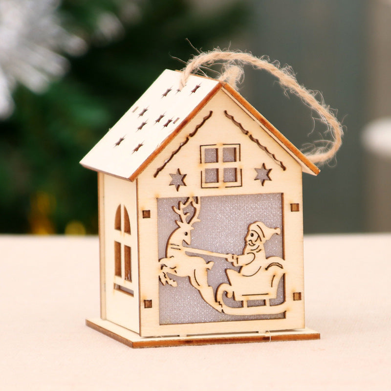 Wooden Santa House Christmas Ornament with Jute String | Laser-Cut Tree and Star Details | Rustic Hanging Decorations