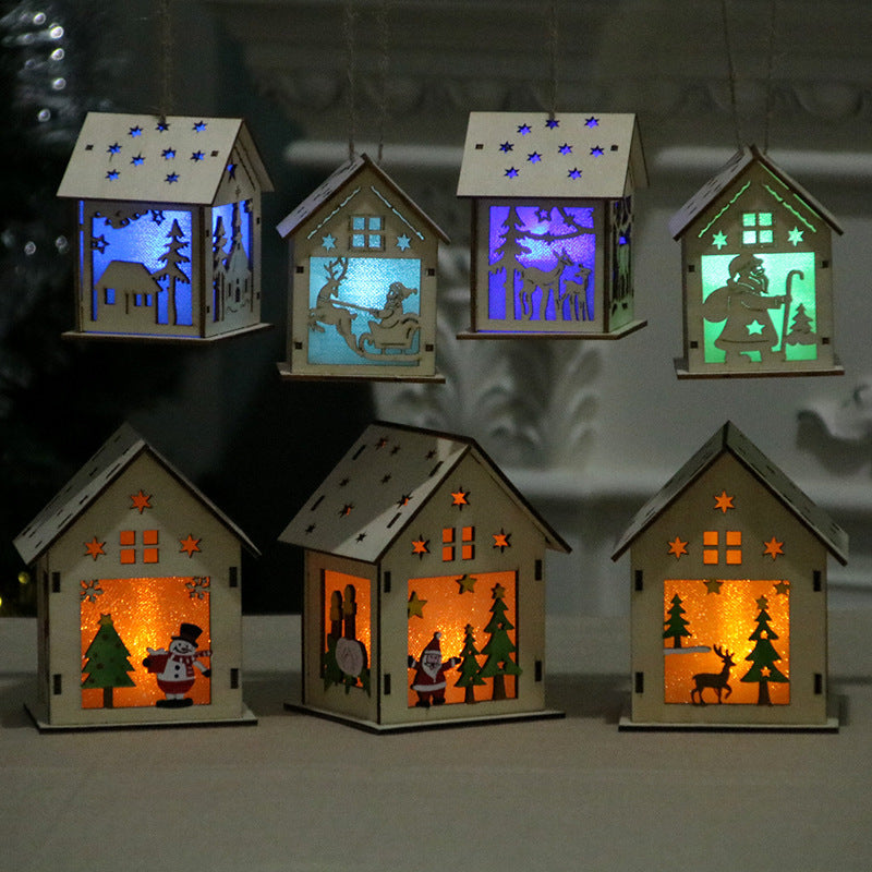 Wooden Santa House Christmas Ornament with Jute String | Laser-Cut Tree and Star Details | Rustic Hanging Decorations