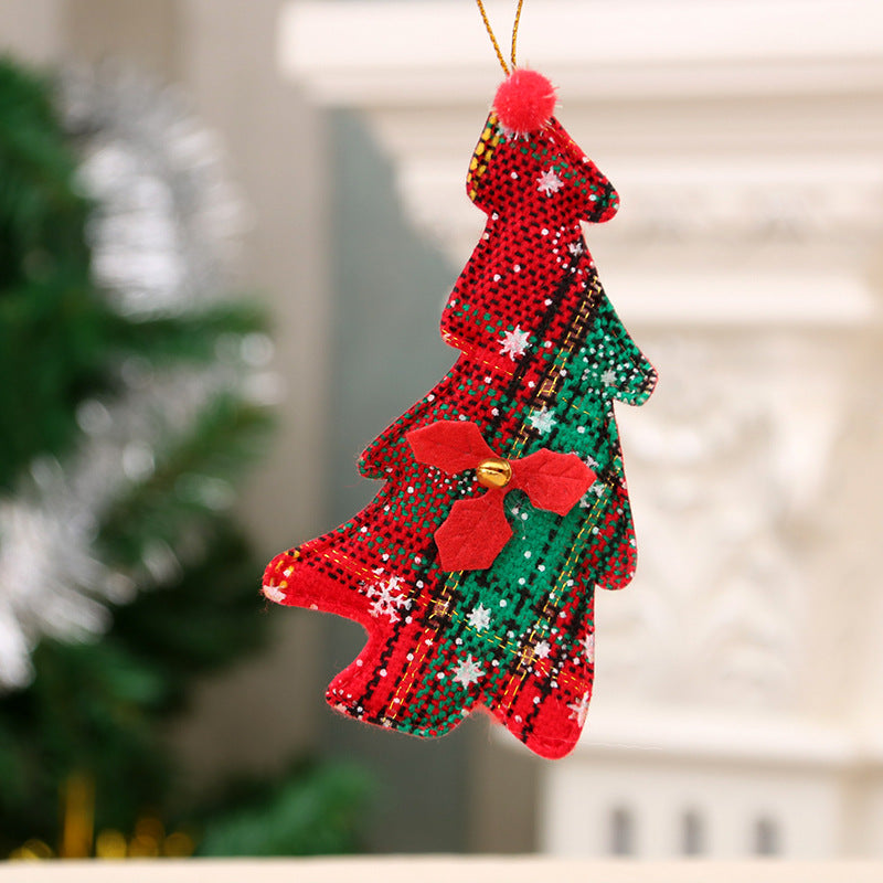 Plaid Christmas Tree Ornaments in Red and Green Check | Pompom Trim on Soft Fabric | Hanging Loop for Mantel or Branches