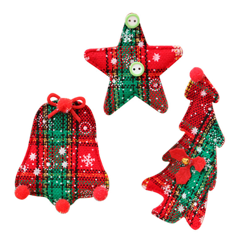 Plaid Christmas Tree Ornaments in Red and Green Check | Pompom Trim on Soft Fabric | Hanging Loop for Mantel or Branches