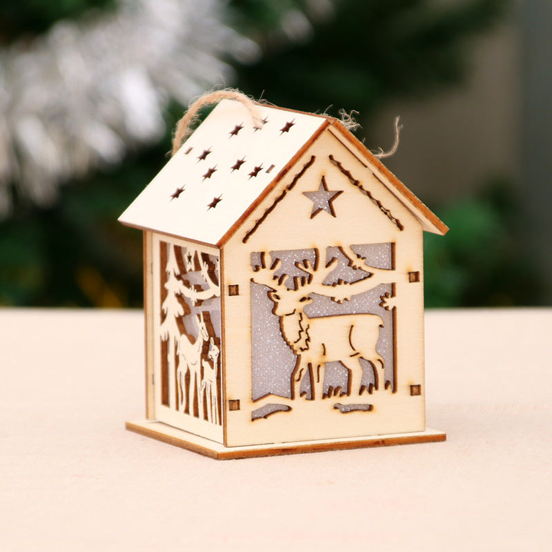 Wooden Santa House Christmas Ornament with Jute String | Laser-Cut Tree and Star Details | Rustic Hanging Decorations