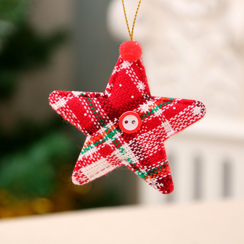 Plaid Christmas Tree Ornaments in Red and Green Check | Pompom Trim on Soft Fabric | Hanging Loop for Mantel or Branches