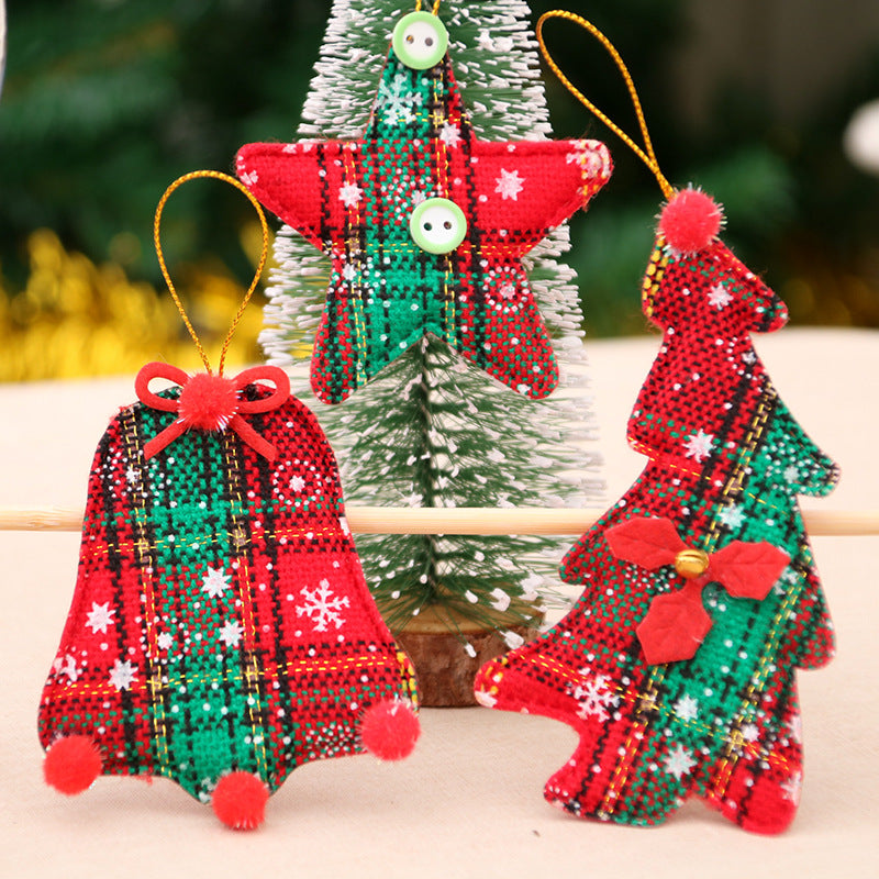 Plaid Christmas Tree Ornaments in Red and Green Check | Pompom Trim on Soft Fabric | Hanging Loop for Mantel or Branches