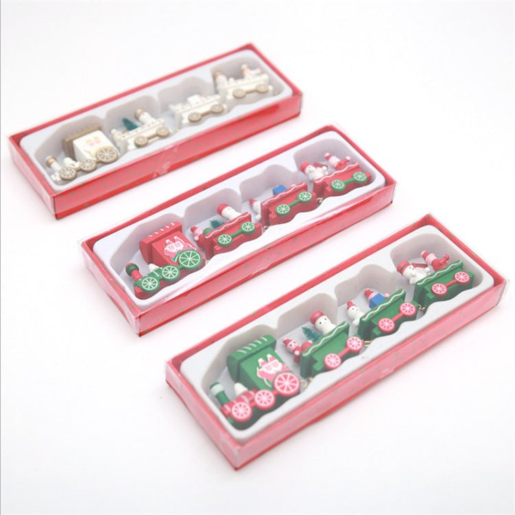 Wooden Train Christmas Ornaments with Candy Cane Detailing | Gift and Tree Motifs on Every Carriage | Four Designs for Table or Mantel