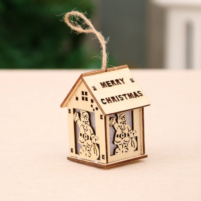 Wooden Christmas House Ornament with a Cut-Out Santa | Festive Lettering and a Hanging Cord | Mantel and Table Decorations