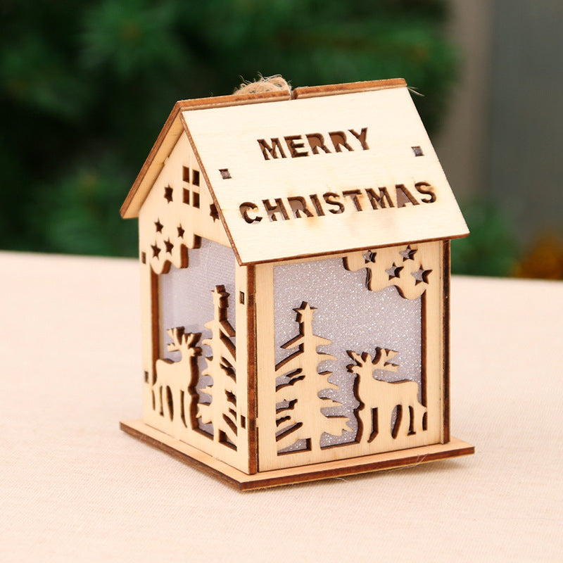Wooden Christmas House Ornament with a Cut-Out Santa | Festive Lettering and a Hanging Cord | Mantel and Table Decorations