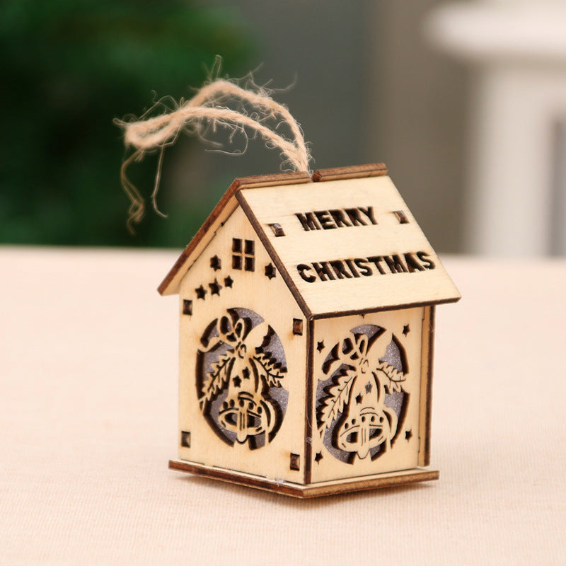 Wooden Christmas House Ornament with a Cut-Out Santa | Festive Lettering and a Hanging Cord | Mantel and Table Decorations