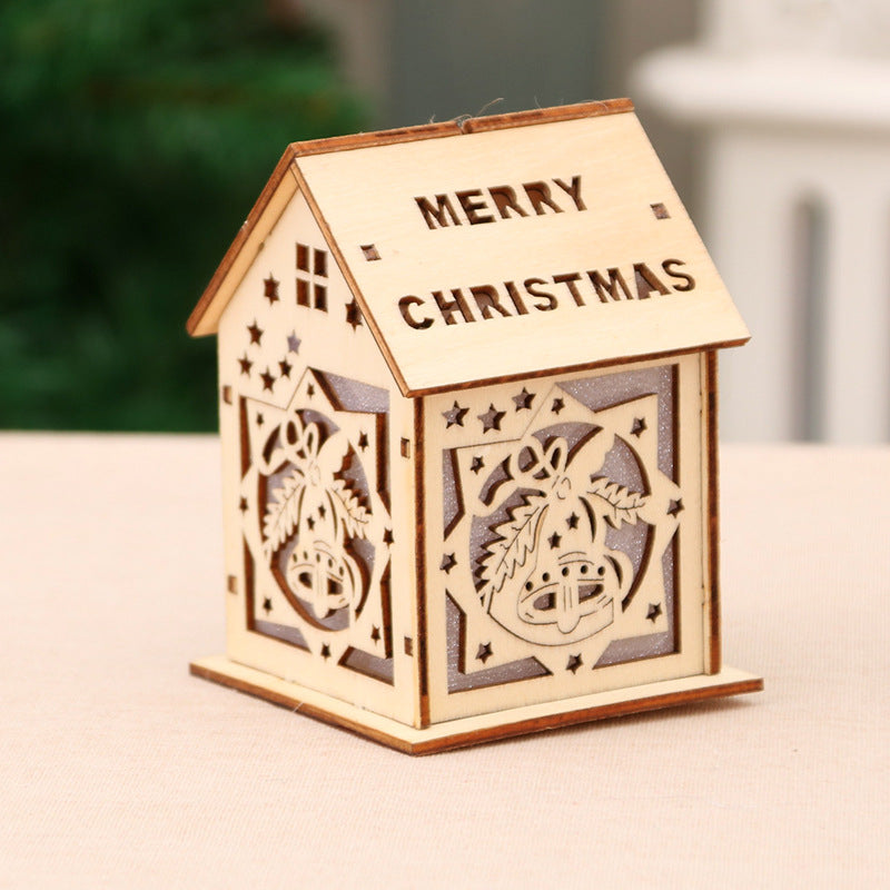 Wooden Christmas House Ornament with a Cut-Out Santa | Festive Lettering and a Hanging Cord | Mantel and Table Decorations