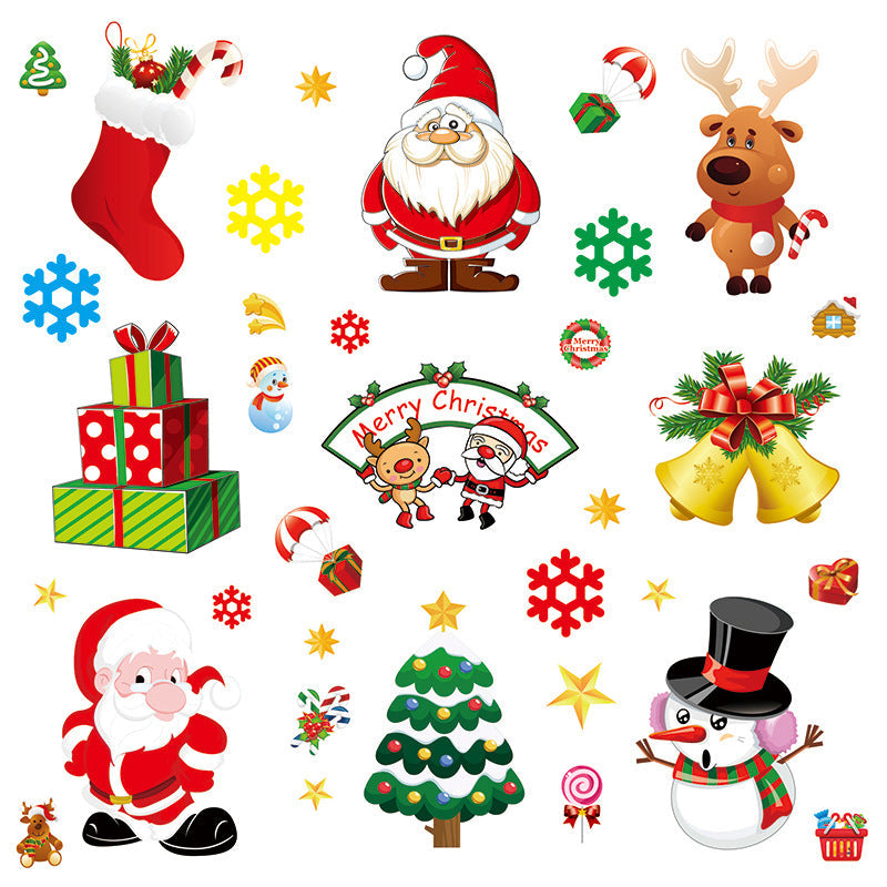 Christmas Wall Decals with Santa, Snowman and Reindeer | Ten Cartoon Designs in Bright Colors | Lightweight Decorations