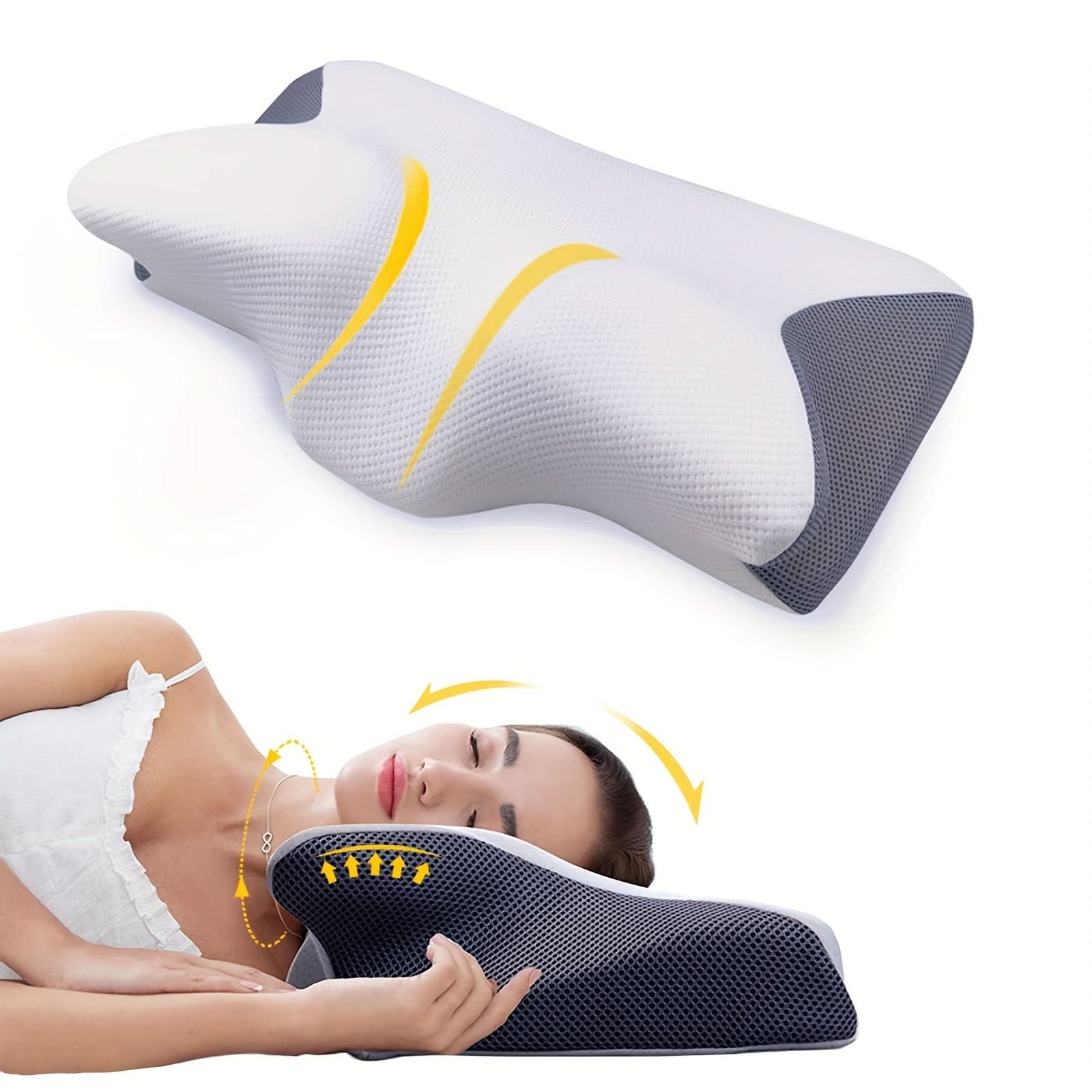 Memory Foam Cervical Neck Pillow | Ergonomic Support | Breathable Washable Cover for Side, Back & Stomach Sleepers