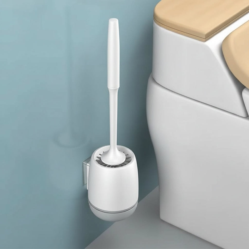 Silicone Toilet Brush & Holder Set | Floorstanding or Wall-Mounted, Black & Gray | Flexible Non-Stick Cleaning