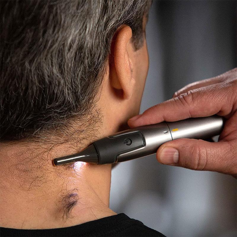Nose Hair Trimmer with LED Light | Titanium Coated Stainless Steel Blades for Ears and Eyebrows | AA Battery Powered