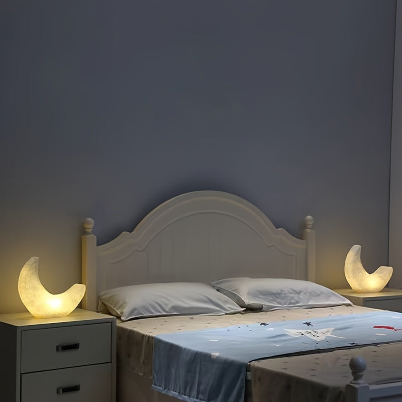 Crescent Moon Night Light with an On Off Switch | Soft Glow from a Frosted Shade for Bedside Tables | Cordless