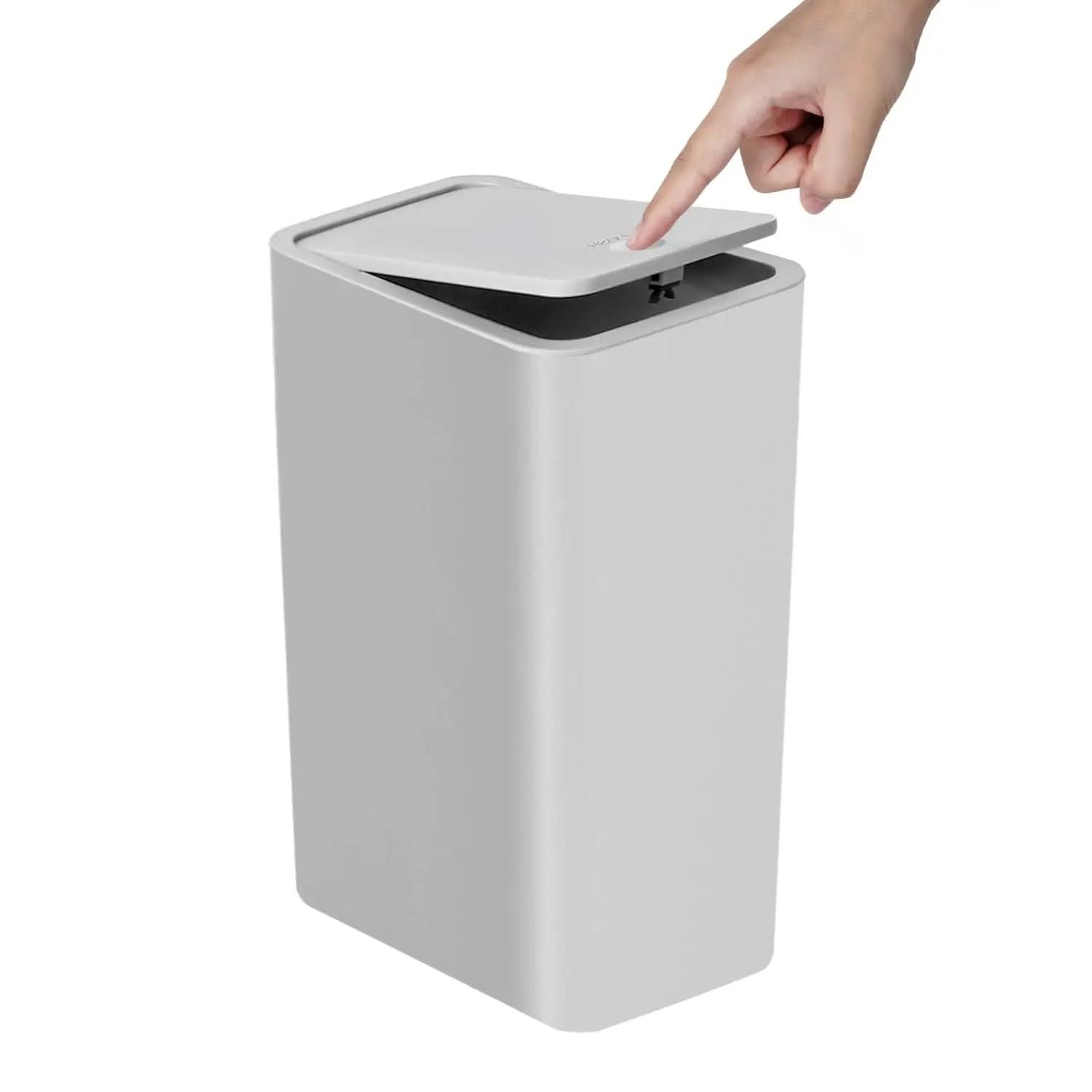Slim Press-Top Trash Can 10L (2.6 Gal) | Durable ABS, 9.4 x 6.3 x 11.6 In | 1 or 2-Pack, 3 Colors | Odor-Sealing Lid for Any Room