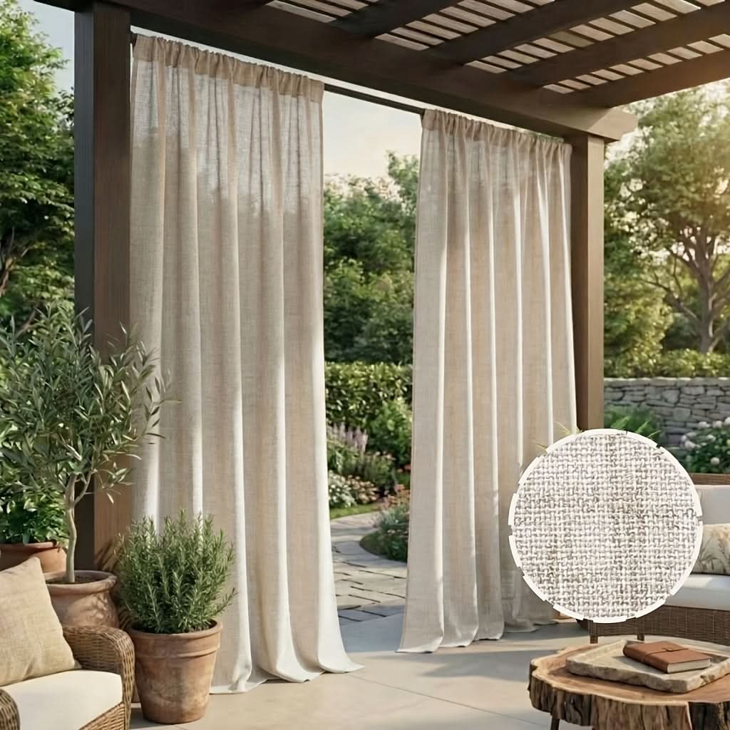 Bohemian Linen-Look Outdoor Curtain Panels 56 x 84-120 In | 4 Colors | Privacy & Shade for Patios, Pergolas & Balconies