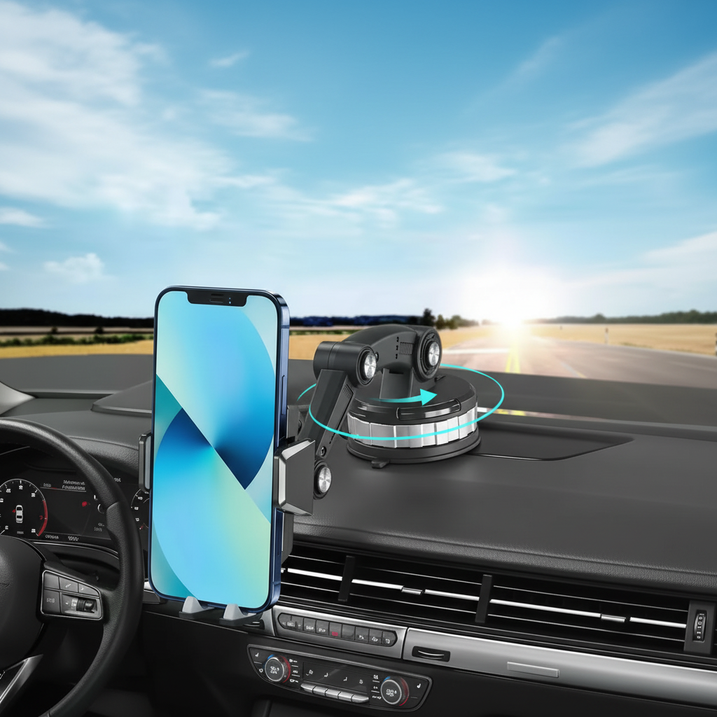 Universal Car Phone Mount with 360° Rotation | ABS and Silicone Grip | Strong Suction for Dashboard or Windshield