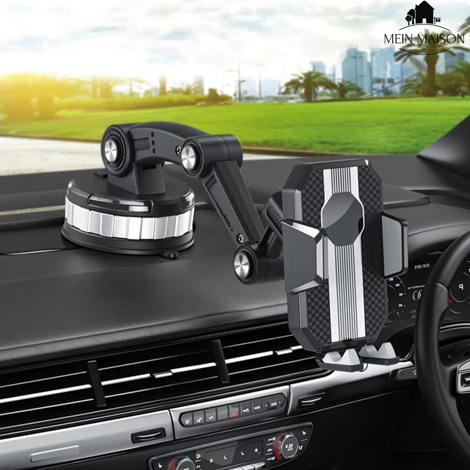 Universal Car Phone Mount with 360° Rotation | ABS and Silicone Grip | Strong Suction for Dashboard or Windshield