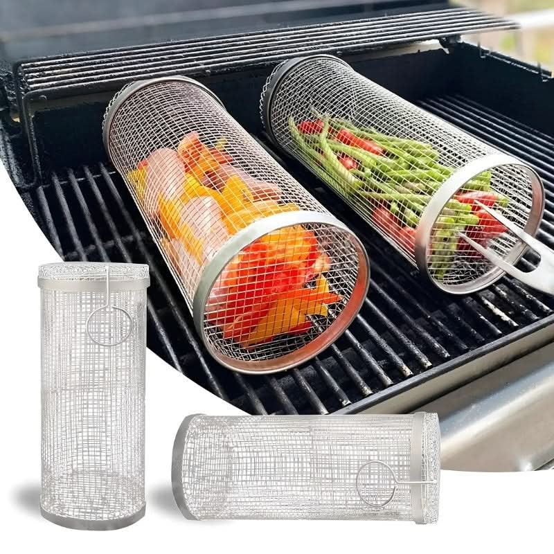 Stainless Steel BBQ Grill Basket Cylinder