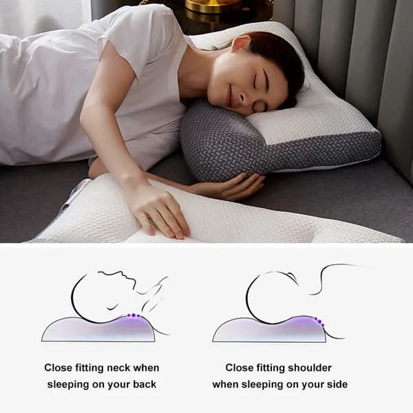 Ergonomic Contour Neck Pillow 18.9 x 29.1 In | Breathable Polyester-Soy Blend | Ear-Friendly Side & Back Sleep Support