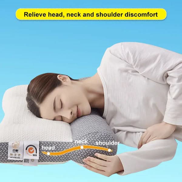 Ergonomic Contour Neck Pillow 18.9 x 29.1 In | Breathable Polyester-Soy Blend | Ear-Friendly Side & Back Sleep Support