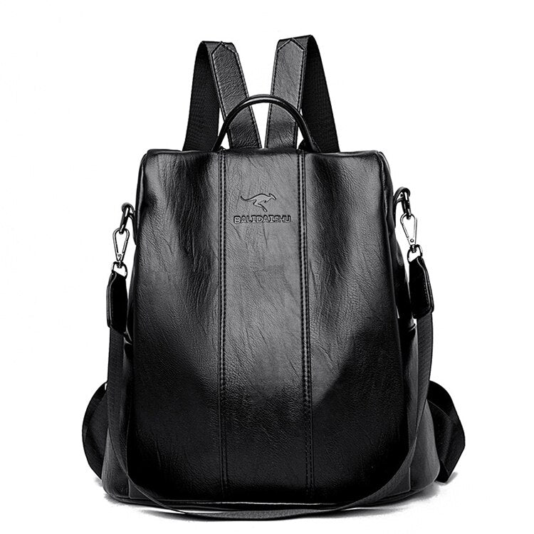 Anti Theft Travel Backpack for Women | Vintage PU Leather Convertible Shoulder Bag | Hidden Zip Pockets