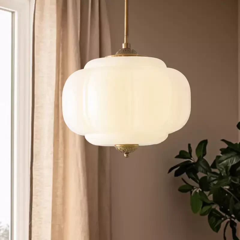 Pumpkin Glass Pendant Light Adjustable Brass