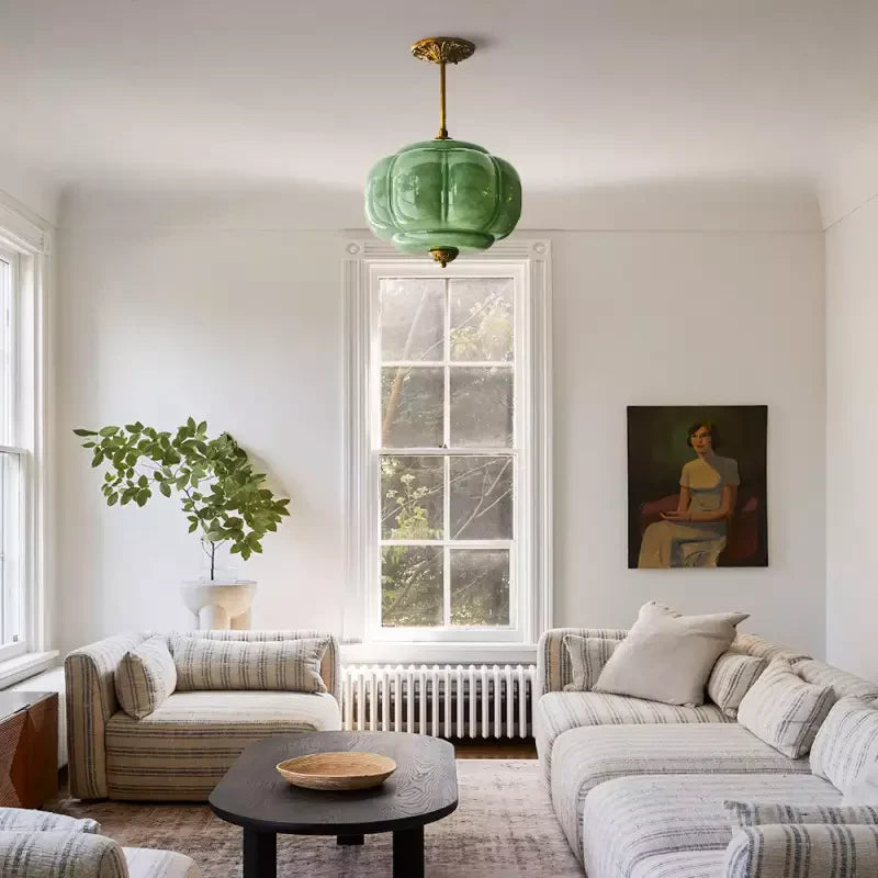 Pumpkin Glass Pendant Light Adjustable Brass