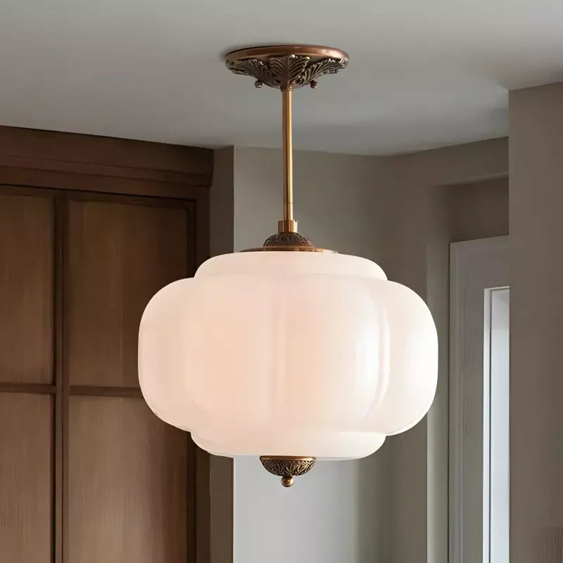 Pumpkin Glass Pendant Light Adjustable Brass