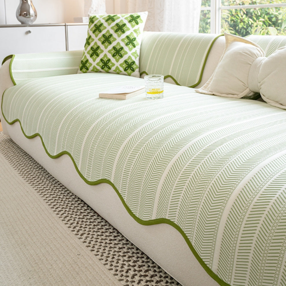 Herringbone Sofa Cover Scallop Edge Throw