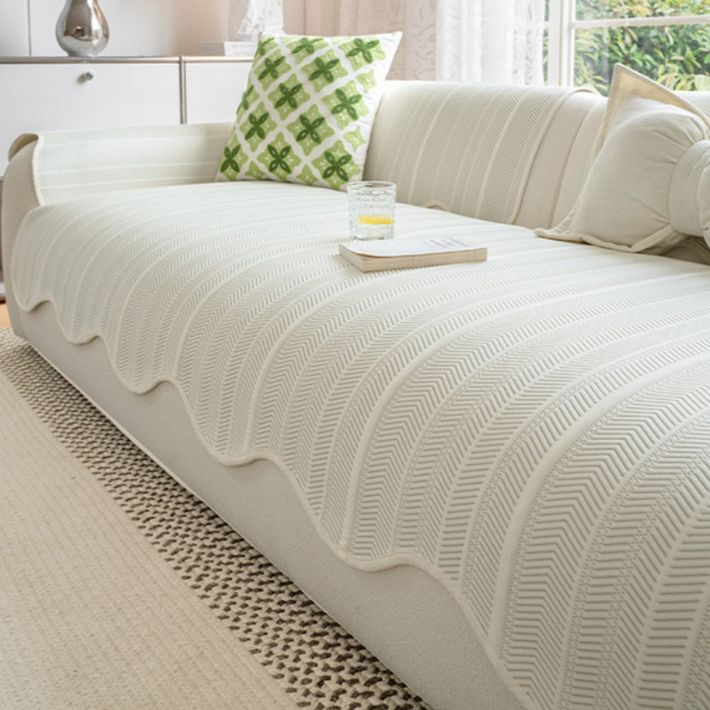Herringbone Sofa Cover Scallop Edge Throw