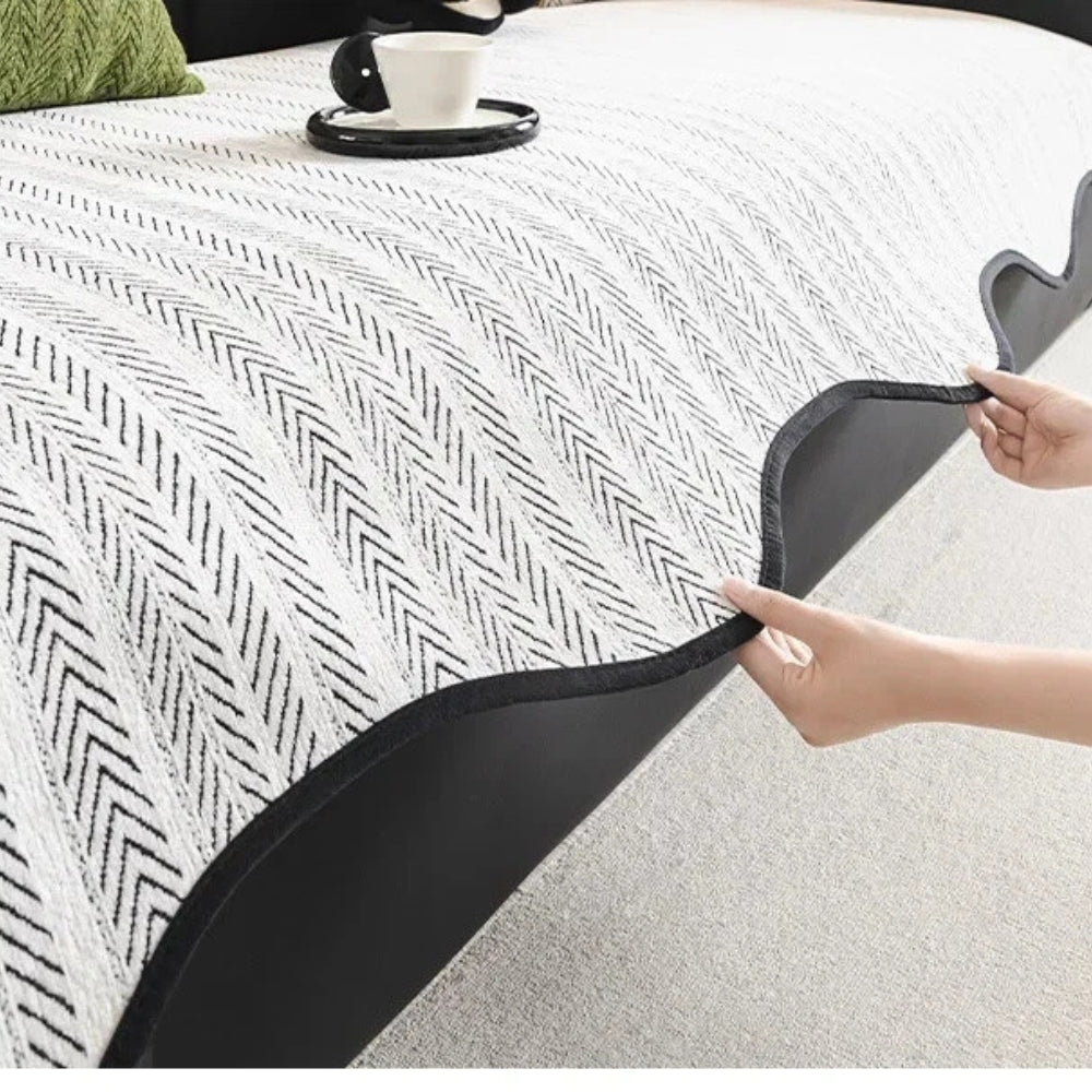 Herringbone Sofa Cover Scallop Edge Throw