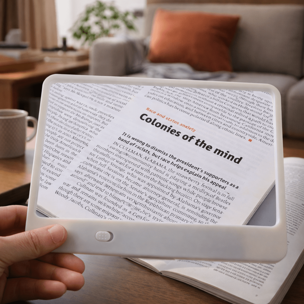 3x LED Lighted Magnifying Glass | White & Black, 3.9 In Lens | Ergonomic Handle for Comfortable Reading & Crafting
