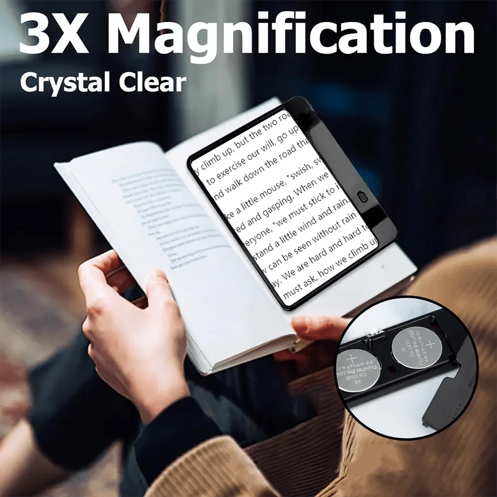 3x LED Lighted Magnifying Glass | White & Black, 3.9 In Lens | Ergonomic Handle for Comfortable Reading & Crafting