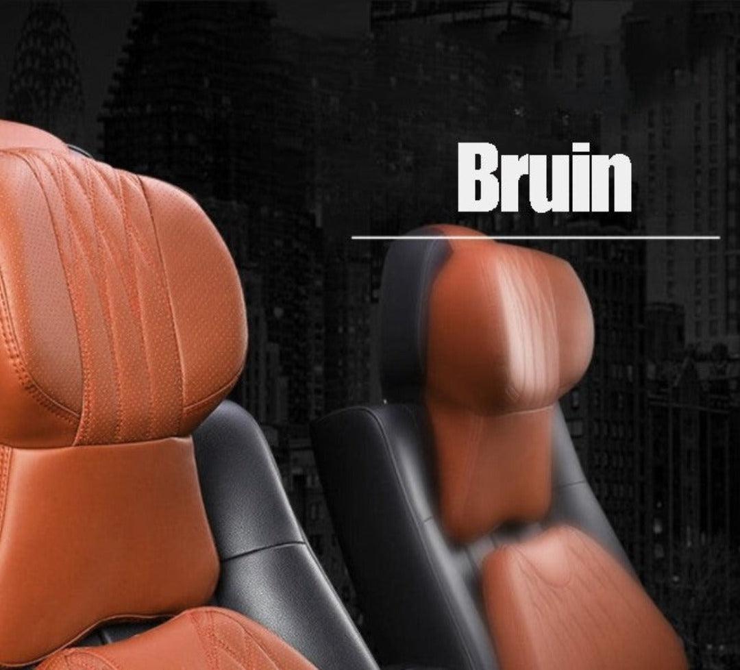 Car Neck Pillow with a Memory Foam Core | Quilted Leather Cover That Straps onto Any Headrest | Extra Support on Long Drives