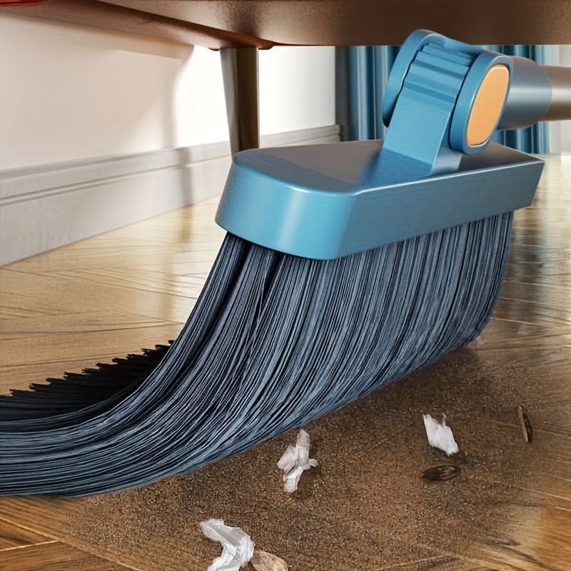 Rotatable Broom and Dustpan Cleaning Set | Built-In Comb Teeth, Long Handle | Corner-Reaching Cleaning for Hard Floors
