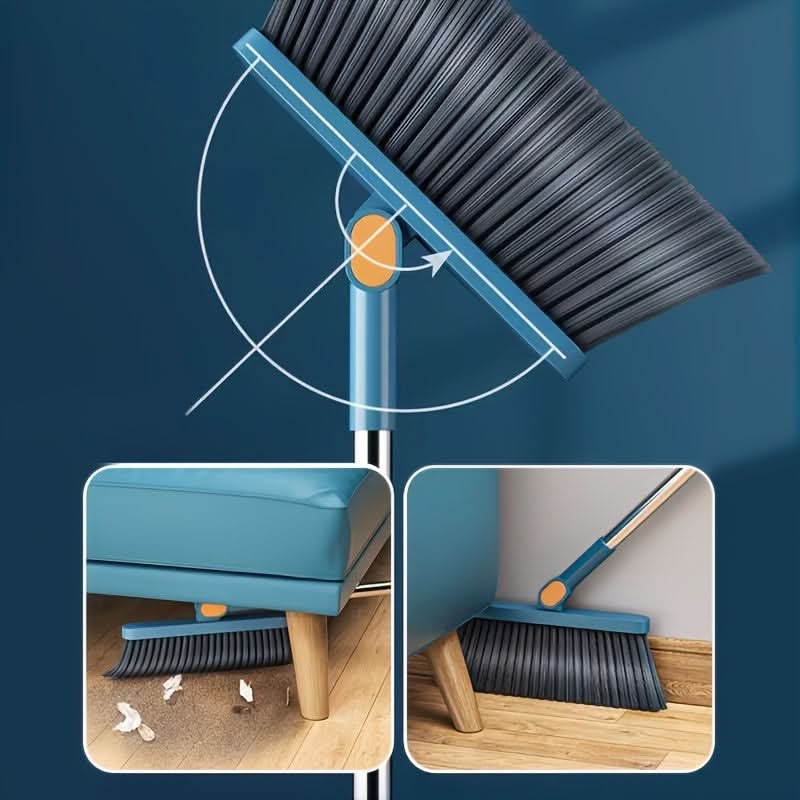 Rotatable Broom and Dustpan Cleaning Set | Built-In Comb Teeth, Long Handle | Corner-Reaching Cleaning for Hard Floors