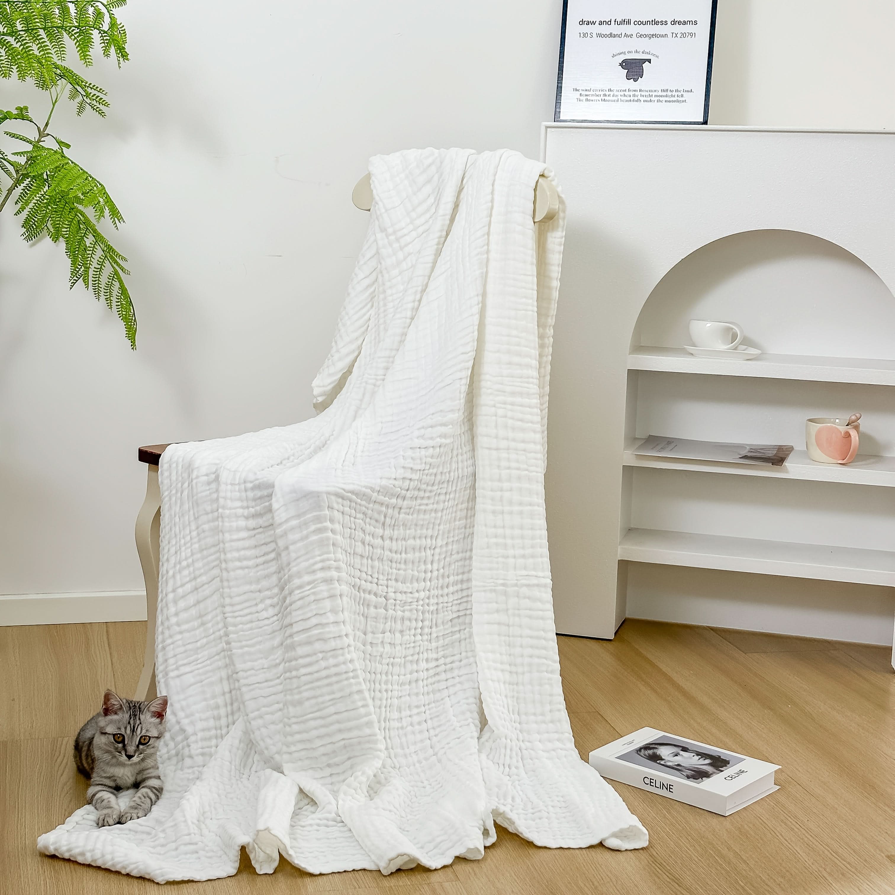 6-Layer Cotton Gauze Blanket 67 x 91 In | 5 Colors | Breathable All-Season Softness, Machine Washable for Bed & Sofa