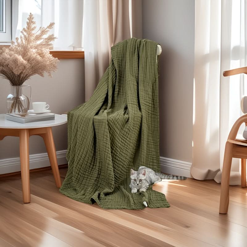 6-Layer Cotton Gauze Blanket 67 x 91 In | 5 Colors | Breathable All-Season Softness, Machine Washable for Bed & Sofa