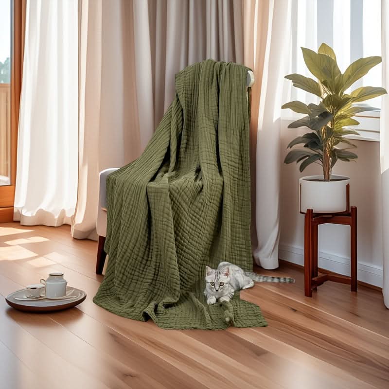 6-Layer Cotton Gauze Blanket 67 x 91 In | 5 Colors | Breathable All-Season Softness, Machine Washable for Bed & Sofa