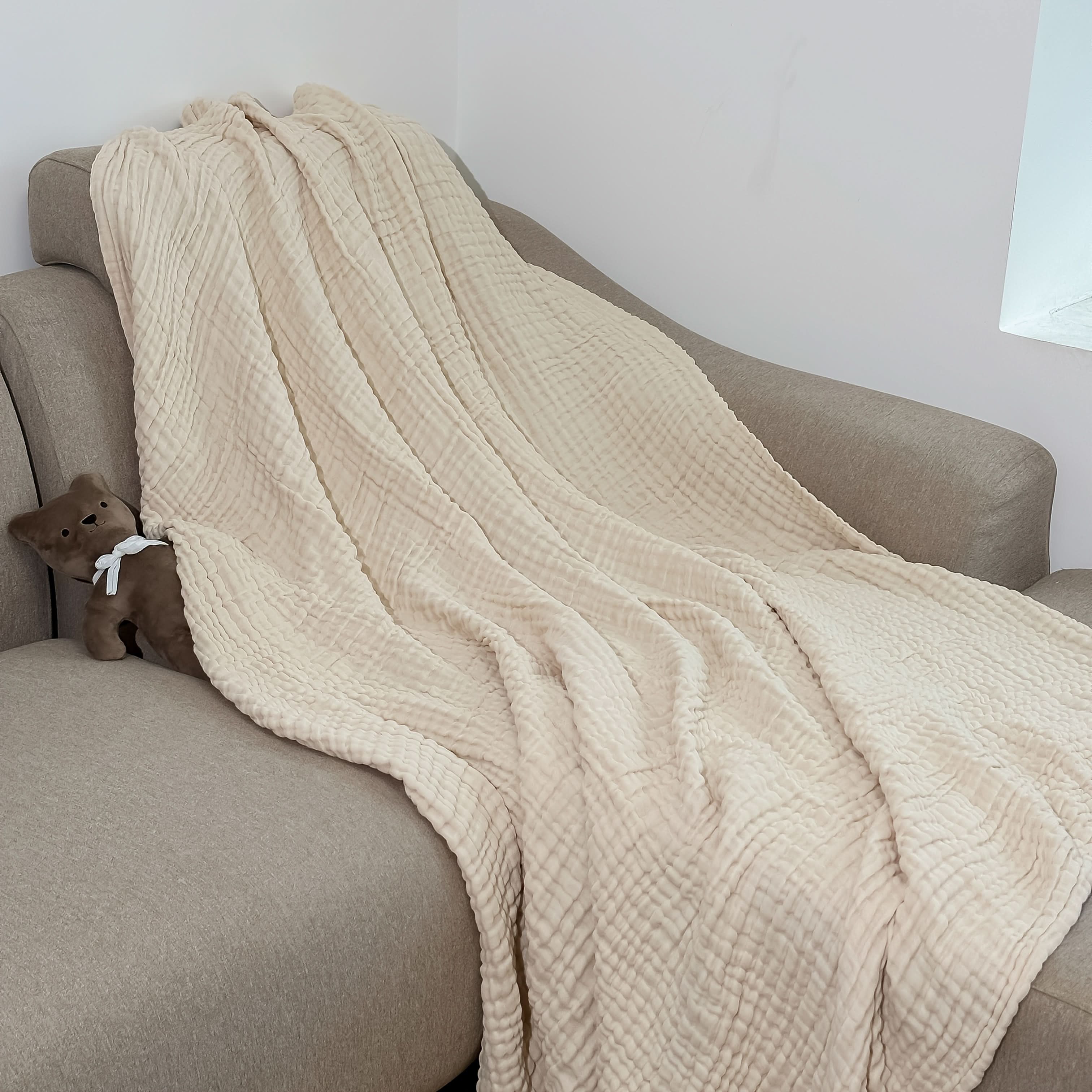 6-Layer Cotton Gauze Blanket 67 x 91 In | 5 Colors | Breathable All-Season Softness, Machine Washable for Bed & Sofa