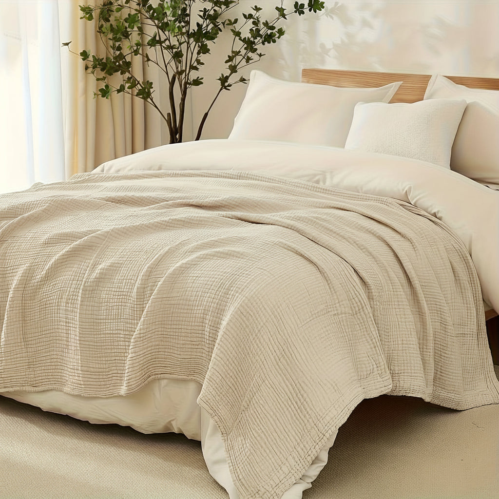 6-Layer Cotton Gauze Blanket 67 x 91 In | 5 Colors | Breathable All-Season Softness, Machine Washable for Bed & Sofa