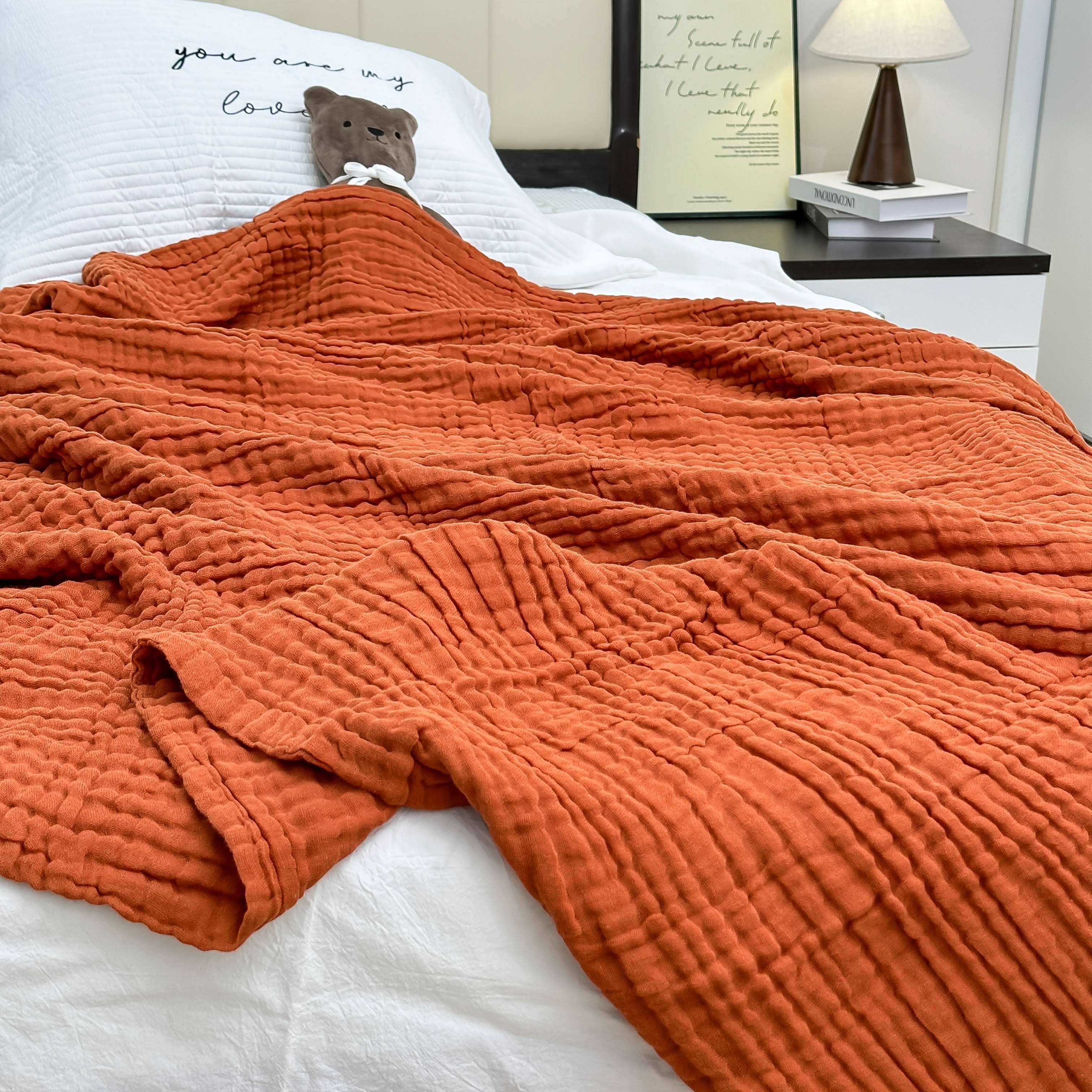 6-Layer Cotton Gauze Blanket 67 x 91 In | 5 Colors | Breathable All-Season Softness, Machine Washable for Bed & Sofa