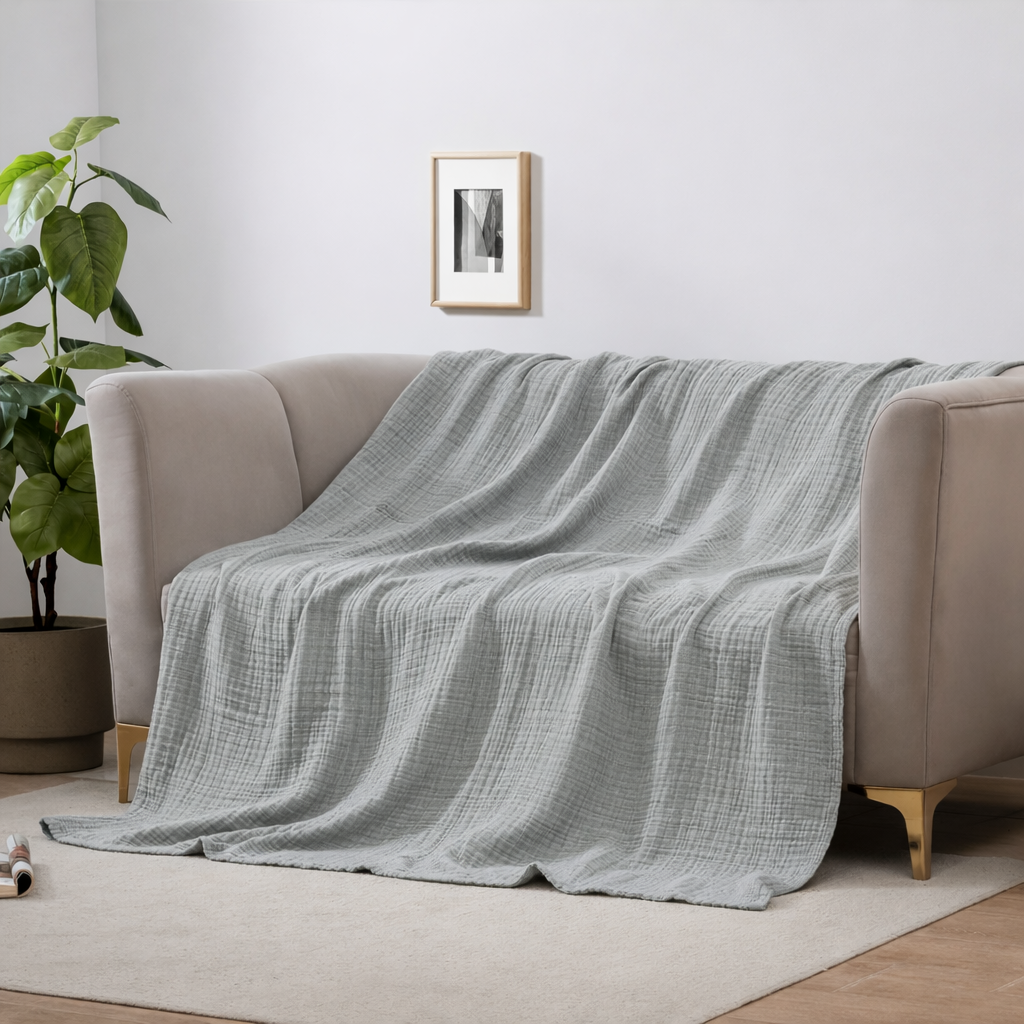 4-Layer Cotton Gauze Blanket | 6 Colors, 66.9-78.7 In Sizes | Ultra-Soft Breathable Throw for Bed, Sofa & Travel