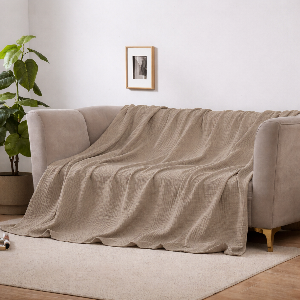 4-Layer Cotton Gauze Blanket | 6 Colors, 66.9-78.7 In Sizes | Ultra-Soft Breathable Throw for Bed, Sofa & Travel