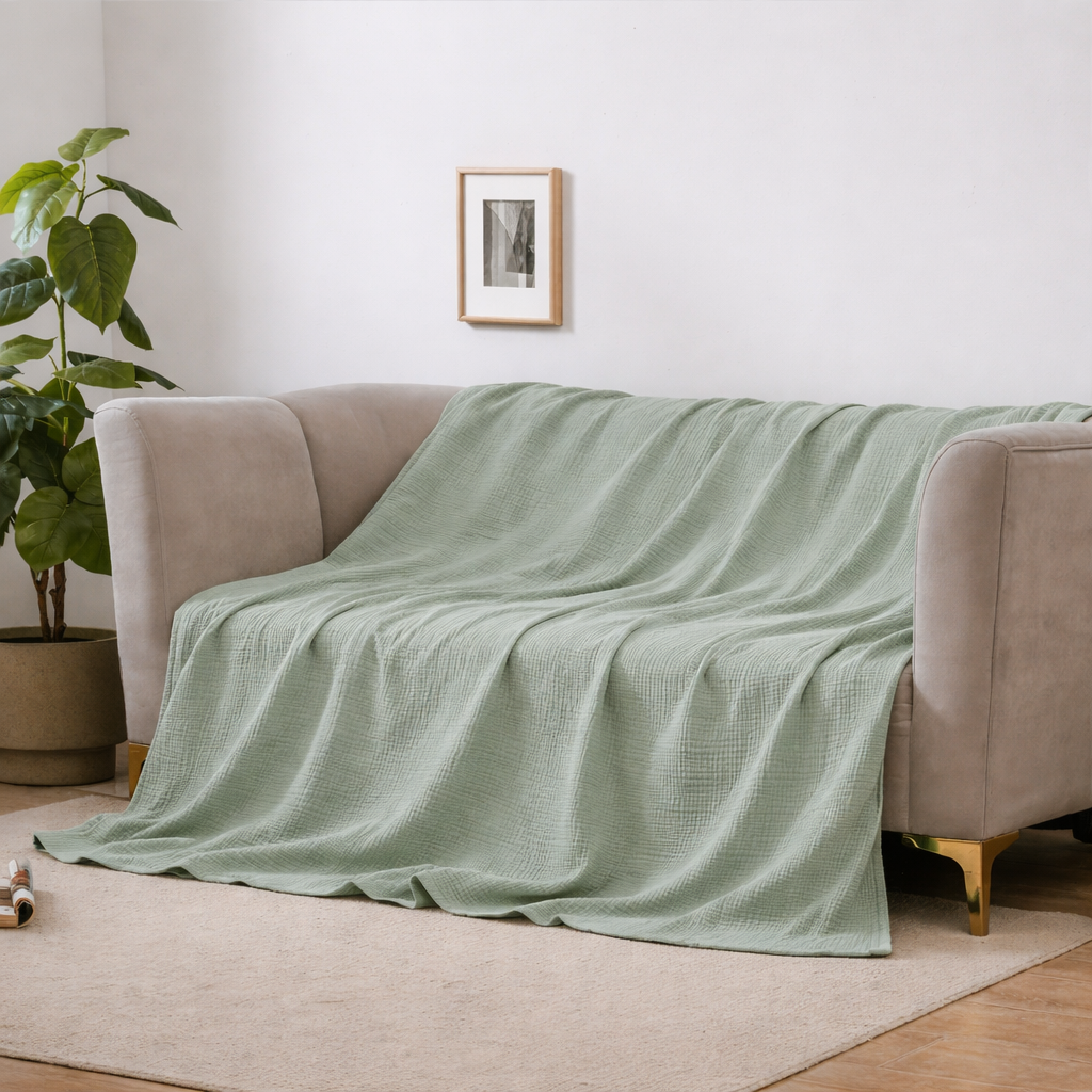 4-Layer Cotton Gauze Blanket | 6 Colors, 66.9-78.7 In Sizes | Ultra-Soft Breathable Throw for Bed, Sofa & Travel