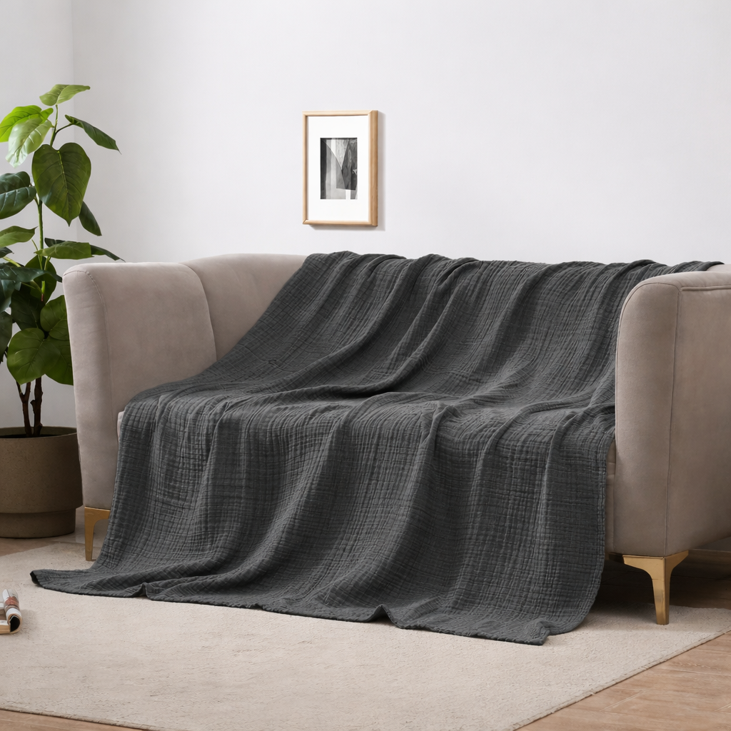 4-Layer Cotton Gauze Blanket | 6 Colors, 66.9-78.7 In Sizes | Ultra-Soft Breathable Throw for Bed, Sofa & Travel