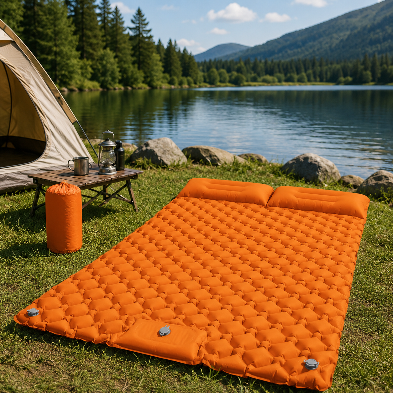 Extra-Wide Inflatable Camping Mattress | 8 Colors | Built-In Pump, TPU Nylon, Water-Resistant Outdoor Comfort