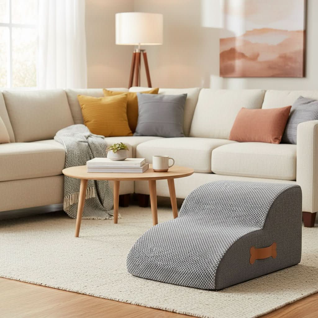 Soft Incline Pet Staircase | Foam Core with Non-Slip Base, 2 or 3-Step | Joint-Friendly Access to Beds and Sofas