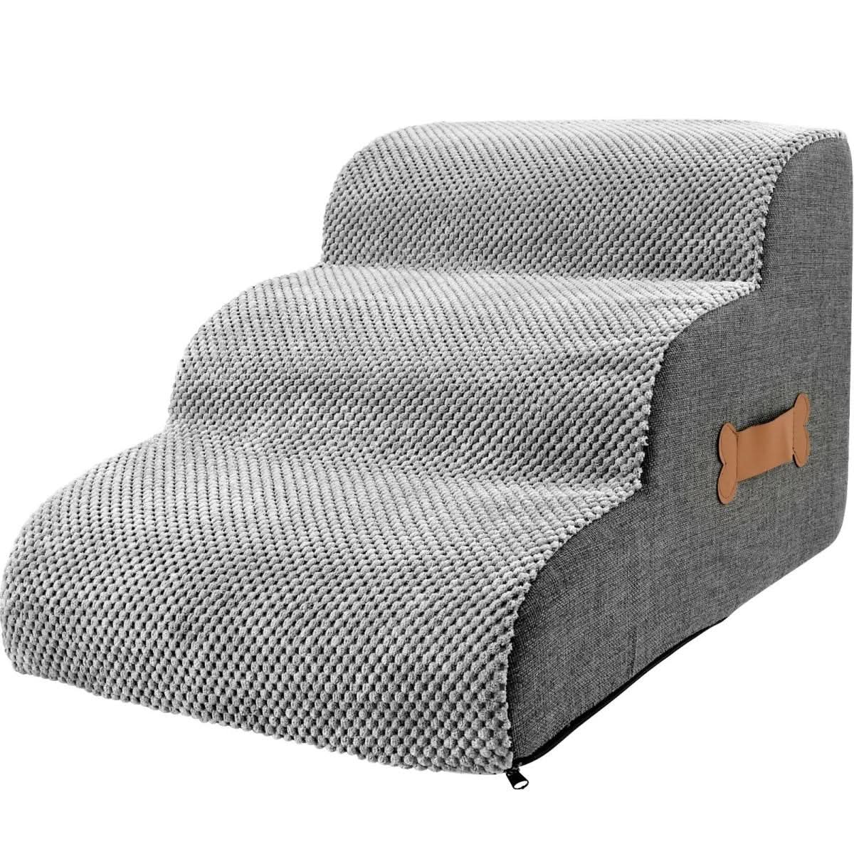 Soft Incline Pet Staircase | Foam Core with Non-Slip Base, 2 or 3-Step | Joint-Friendly Access to Beds and Sofas