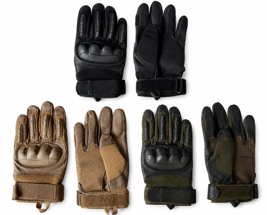 Tactical Work Gloves with Hard Knuckle Guards | Cut and Abrasion Resistant Full Finger Fit | Black or Green, S to XL